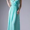 Cinderella Divine CH524 Chiffon Ruffled V-Neck A-Line Long Dress(Mint Ruffled V Neck A Line Long Formal Dress Spaghetti Strap)