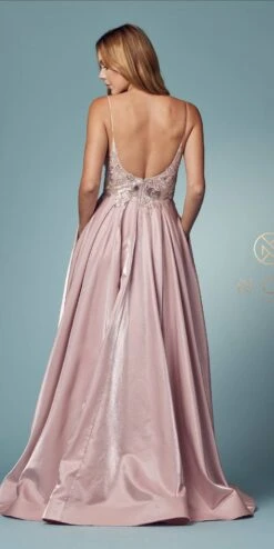 Nox Anabel E1004 Long A-Line Iridescent Formal Gown(Long A Line Iridescent Formal Gown By Nox Anabel E1004) -Discount Dress Shops E1004 MAUVE 36