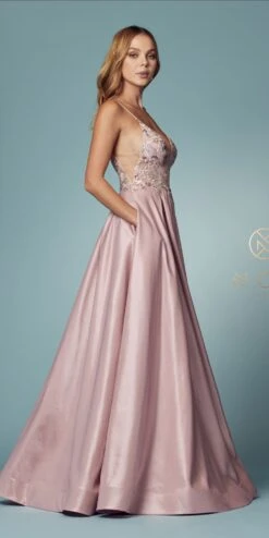 Nox Anabel E1004 Long A-Line Iridescent Formal Gown(Long A Line Iridescent Formal Gown By Nox Anabel E1004) -Discount Dress Shops E1004 MAUVE 53