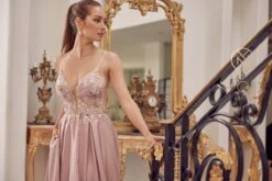 Nox Anabel E1004 Long A-Line Iridescent Formal Gown(Long A Line Iridescent Formal Gown By Nox Anabel E1004) -Discount Dress Shops E1004 MAUVE 54