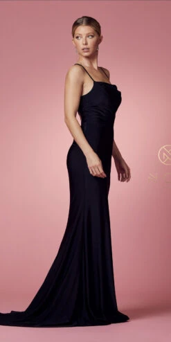 Nox Anabel E1007 Long Satin Column Formal Gown(Long Satin Column Formal Gown By Nox Anabel E1007) -Discount Dress Shops E1007 BLACK 66
