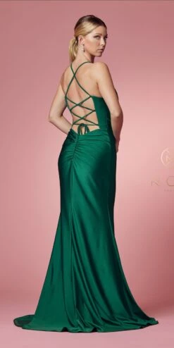 Nox Anabel E1007 Long Satin Column Formal Gown(Long Satin Column Formal Gown By Nox Anabel E1007) -Discount Dress Shops E1007 EMERALDGREEN 45