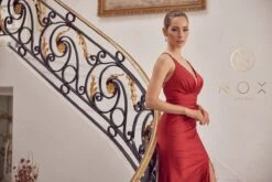 Nox Anabel E1035 Fitted Sheath Floor Length Evening Gown(Fitted Sheath Floor Length Evening Gown By Nox Anabel E1035) -Discount Dress Shops E1035 DARKRED 38