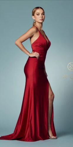 Nox Anabel E1035 Fitted Sheath Floor Length Evening Gown(Fitted Sheath Floor Length Evening Gown By Nox Anabel E1035) -Discount Dress Shops E1035 DARKRED 48
