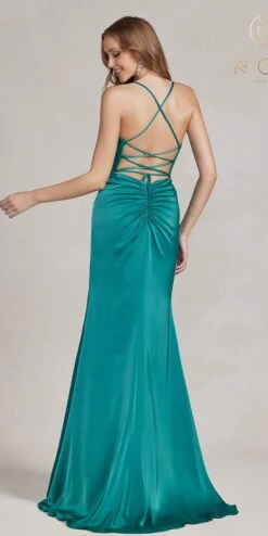 Nox Anabel E1068 Long Fitted Satin Formal Gown With Cowl Neckline(Nox Anabel E1068 Long Fitted Satin Formal Gown With Cowl Neckline) -Discount Dress Shops E1068 GREEN 3