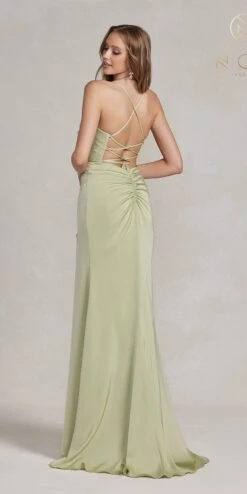 Nox Anabel E1068 Long Fitted Satin Formal Gown With Cowl Neckline(Nox Anabel E1068 Long Fitted Satin Formal Gown With Cowl Neckline) -Discount Dress Shops E1068 SAGE 3