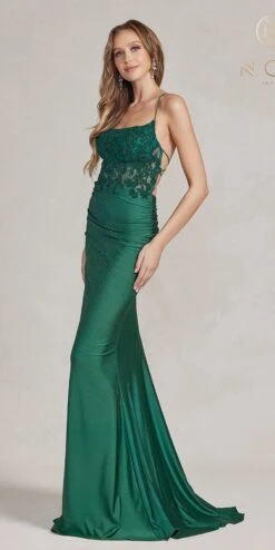 Nox Anabel E1186 Floor Length Sleeveless Sheath Satin Gown(Nox Anabel E1186 Floor Length Sleeveless Sheath Satin Gown) -Discount Dress Shops E1186 EMERALD 3