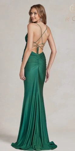Nox Anabel E1186 Floor Length Sleeveless Sheath Satin Gown(Nox Anabel E1186 Floor Length Sleeveless Sheath Satin Gown) -Discount Dress Shops E1186 EMERALD 4