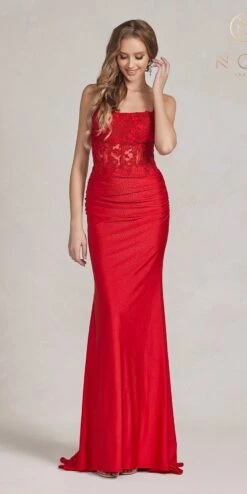 Nox Anabel E1186 Floor Length Sleeveless Sheath Satin Gown(Nox Anabel E1186 Floor Length Sleeveless Sheath Satin Gown) -Discount Dress Shops E1186 RED 1