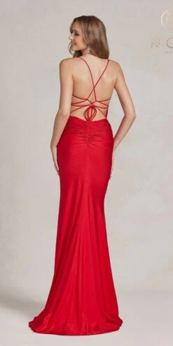 Nox Anabel E1186 Floor Length Sleeveless Sheath Satin Gown(Nox Anabel E1186 Floor Length Sleeveless Sheath Satin Gown) -Discount Dress Shops E1186 RED 3