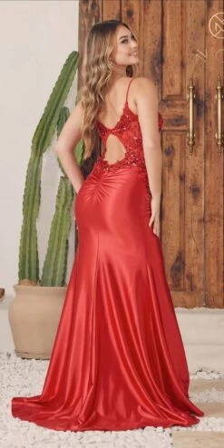 Nox Anabel E1238 Floor Length Sweep Train Satin Corset Bustier Dress(Nox Anabel E1238 Floor Length Sweep Train Satin Corset Bustier Dress) -Discount Dress Shops E1238 RED 48