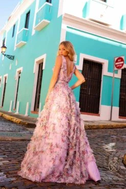 Nox Anabel E1445 Long A-Line V-Neck Floral Print Evening Gown(Nox Anabel E1445 Long A Line V Neck Floral Print Evening Gown) -Discount Dress Shops E1445LILACFLORAL 2