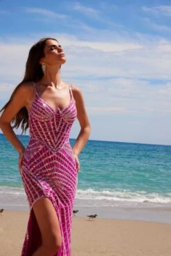 Nox Anabel E1531 Long Dress Fully Beaded Applique V-Neckline(Nox Anabel E1531 Long Dress Fully Beaded Applique V Neckline) -Discount Dress Shops E1531DARKFUCHSIA 3