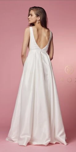 Nox Anabel E156W Long A-Line Dress V-Neck With Pockets(Nox Anabel E156 Long A Line Dress V Neck And Back With Pockets) -Discount Dress Shops E156W WHITE 49