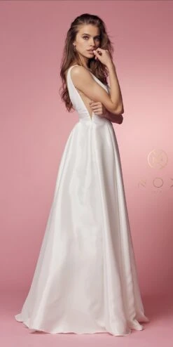 Nox Anabel E156W Long A-Line Dress V-Neck With Pockets(Nox Anabel E156 Long A Line Dress V Neck And Back With Pockets) -Discount Dress Shops E156W WHITE 64
