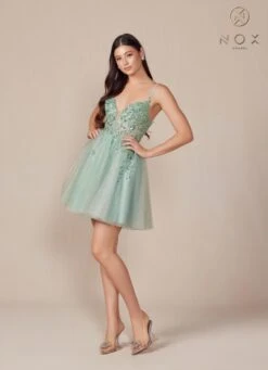 Nox Anabel E902 Short A-Line Applique Sleeveless Homecoming Dress(Nox Anabel E902 Short A Line Applique Sleeveless Homecoming Dress) -Discount Dress Shops E902 nox anabel sage green 3