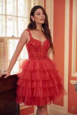 Nox Anabel E904 Short Tiered Ruffled A-Line Gown(Nox Anabel E904 Short Tiered Ruffled A Line Gown) -Discount Dress Shops E904 RED 45