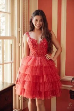 Nox Anabel E904 Short Tiered Ruffled A-Line Gown(Nox Anabel E904 Short Tiered Ruffled A Line Gown)