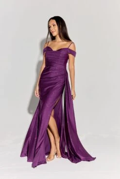 Eureka Fashion EK107 Long Off Shoulder Cowl Neckline Formal Gown(Eureka Fashion Ek107 Long Off Shoulder Cowl Neckline Formal Gown) -Discount Dress Shops EK107PLUM
