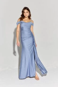 Eureka Fashion EK107 Long Off Shoulder Cowl Neckline Formal Gown(Eureka Fashion Ek107 Long Off Shoulder Cowl Neckline Formal Gown) -Discount Dress Shops EK107SLATEBLUE