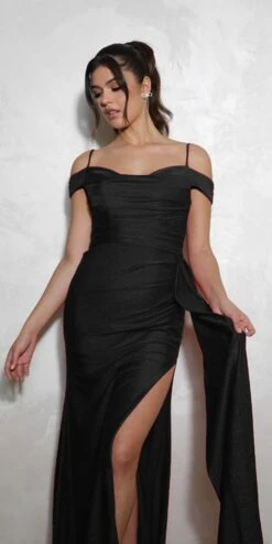 Eureka Fashion EK107 Long Off Shoulder Cowl Neckline Formal Gown(Eureka Fashion Ek107 Long Off Shoulder Cowl Neckline Formal Gown) -Discount Dress Shops EK107 eureka black