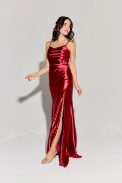Eureka EK108 Fitted Stretch Satin Spaghetti Strap Evening Gown(Eureka Ek108 Fitted Stretch Satin Spaghetti Strap Evening Gown) -Discount Dress Shops EK108 eureka fashion burgundy side