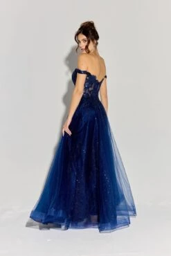 Eureka EK128 Off The Shoulder Glitter Mesh A-Line Ball Gown(Eureka Ek128 Off The Shoulder Glitter Mesh A Line Ball Gown) -Discount Dress Shops EK128 eureka fashion navy back