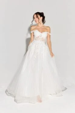 Eureka EK128 Off The Shoulder Glitter Mesh A-Line Ball Gown(Eureka Ek128 Off The Shoulder Glitter Mesh A Line Ball Gown) -Discount Dress Shops EK128 eureka fashion off white