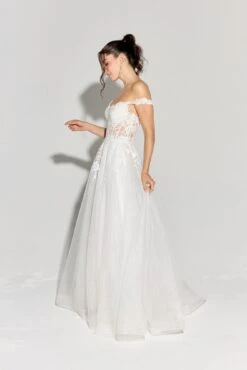 Eureka EK128 Off The Shoulder Glitter Mesh A-Line Ball Gown(Eureka Ek128 Off The Shoulder Glitter Mesh A Line Ball Gown) -Discount Dress Shops EK128 eureka fashion off white side