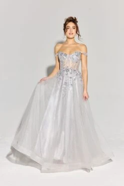 Eureka EK128 Off The Shoulder Glitter Mesh A-Line Ball Gown(Eureka Ek128 Off The Shoulder Glitter Mesh A Line Ball Gown) -Discount Dress Shops EK128 eureka fashion platinum