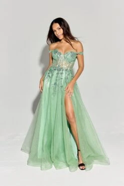 Eureka EK128 Off The Shoulder Glitter Mesh A-Line Ball Gown(Eureka Ek128 Off The Shoulder Glitter Mesh A Line Ball Gown) -Discount Dress Shops EK128 eureka fashion sage