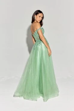 Eureka EK128 Off The Shoulder Glitter Mesh A-Line Ball Gown(Eureka Ek128 Off The Shoulder Glitter Mesh A Line Ball Gown) -Discount Dress Shops EK128 eureka fashion sage back