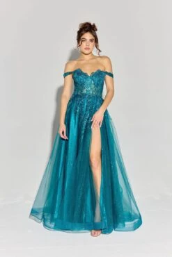 Eureka EK128 Off The Shoulder Glitter Mesh A-Line Ball Gown(Eureka Ek128 Off The Shoulder Glitter Mesh A Line Ball Gown) -Discount Dress Shops EK128 eureka teal