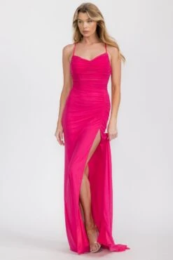 Eureka EK187B Long Matte Jersey Stretchy Gown Lace Up Back Side Slit(Eureka Ek187b Long Matte Jersey Stretchy Gown Lace Up Back Side Slit)