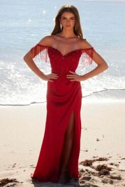 Nox Anabel F1571 Fringed Off-Shoulder Sequin Sweetheart Neckline Dress(Nox Anabel F1571 Fringed Off Shoulder Sequin Sweetheart Neckline Dress) -Discount Dress Shops F1571RED 3