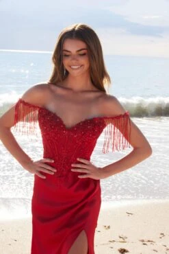 Nox Anabel F1571 Fringed Off-Shoulder Sequin Sweetheart Neckline Dress(Nox Anabel F1571 Fringed Off Shoulder Sequin Sweetheart Neckline Dress) -Discount Dress Shops F1571RED 5