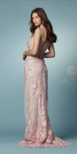 Nox Anabel F485 Lace And Beads Mermaid Gown Chiffon Overskirt(Lace And Beads Embroidered Blush Mermaid Gown Chiffon Overskirt) -Discount Dress Shops F485 BLUSH 160