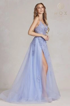 Nox Anabel G1149 Floor Length A-Line Tulle Gown With Slit(Nox Anabel G1149 Floor Length A Line Tulle Gown With Slit) -Discount Dress Shops G1149 PERIWINKLE 2