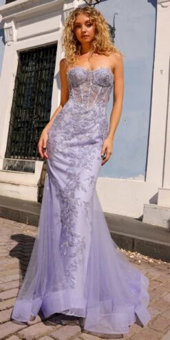 Nox Anabel G1258 Strapless Lace Applique Corset Bodice Mermaid Gown(Nox Anabel G1258 Strapless Lace Applique Corset Bodice Mermaid Gown) -Discount Dress Shops G1258PERIWINKLE 2