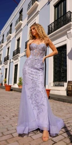 Nox Anabel G1258 Strapless Lace Applique Corset Bodice Mermaid Gown(Nox Anabel G1258 Strapless Lace Applique Corset Bodice Mermaid Gown) -Discount Dress Shops G1258PERIWINKLE 3