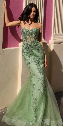 Nox Anabel G1258 Strapless Lace Applique Corset Bodice Mermaid Gown(Nox Anabel G1258 Strapless Lace Applique Corset Bodice Mermaid Gown)