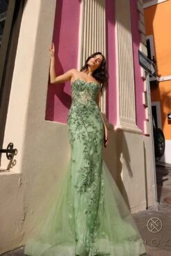 Nox Anabel G1258 Strapless Lace Applique Corset Bodice Mermaid Gown(Nox Anabel G1258 Strapless Lace Applique Corset Bodice Mermaid Gown) -Discount Dress Shops G1258SAGEGREEN 2