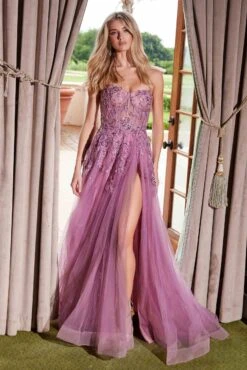 Nox Anabel G1371 Long A-Line Tulle Dress With A Sweetheart Top Sequin Applique(Nox Anabel G1371 Long A Line Tulle Dress With A Sweetheart Top Sequin Applique) -Discount Dress Shops G1371DARKROSE 1