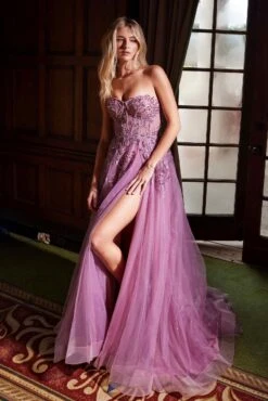 Nox Anabel G1371 Long A-Line Tulle Dress With A Sweetheart Top Sequin Applique(Nox Anabel G1371 Long A Line Tulle Dress With A Sweetheart Top Sequin Applique) -Discount Dress Shops G1371DARKROSE 6