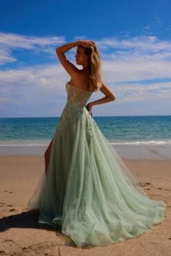 Nox Anabel G1371 Long A-Line Tulle Dress With A Sweetheart Top Sequin Applique(Nox Anabel G1371 Long A Line Tulle Dress With A Sweetheart Top Sequin Applique) -Discount Dress Shops G1371SAGEGREEN 14