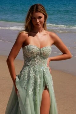 Nox Anabel G1371 Long A-Line Tulle Dress With A Sweetheart Top Sequin Applique(Nox Anabel G1371 Long A Line Tulle Dress With A Sweetheart Top Sequin Applique) -Discount Dress Shops G1371SAGEGREEN 3