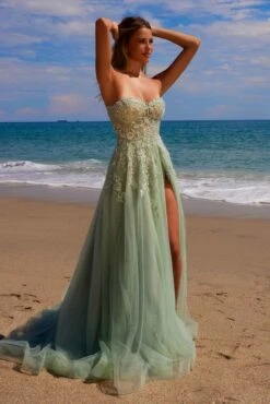 Nox Anabel G1371 Long A-Line Tulle Dress With A Sweetheart Top Sequin Applique(Nox Anabel G1371 Long A Line Tulle Dress With A Sweetheart Top Sequin Applique) -Discount Dress Shops G1371SAGEGREEN 7