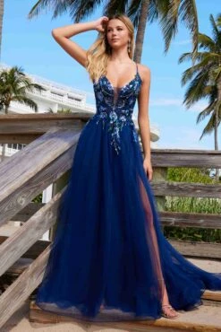 Nox Anabel G1649 Lace-Up Deep V-Neck A-line Dress With Sequin Applique(Nox Anabel G1649 Lace Up Deep V Neck A Line Dress With Sequin Applique) -Discount Dress Shops G1649NAVYBLUE 5