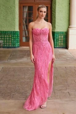 Nox Anabel G1650 Strapless Dress With A Semi-Sweetheart Top Embroidery - Slit(Nox Anabel G1650 Strapless Dress With A Semi Sweetheart Top Embroidery Slit) -Discount Dress Shops G1650HOTPINK 4