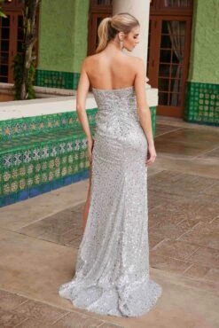 Nox Anabel G1652 Strapless V-Neck Sequin Dress(Nox Anabel G1652 Strapless V Neck Sequin Dress) -Discount Dress Shops G1652SILVER 7